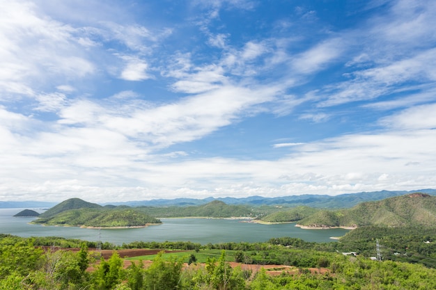 Beautiful lake on the blue sky