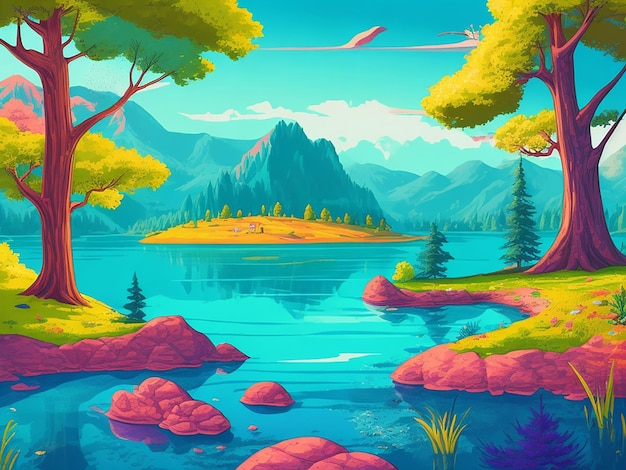 Beautiful Lake cartoon Illustration