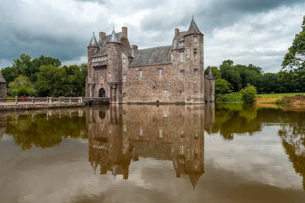 The beautiful lake of the Chateau Trecesson, medieval castle, CampÃÂÃÂ©nÃÂÃÂ©ac commune in the Morbihan department, near the Broceliande forest.