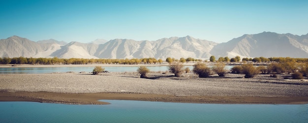 Beautiful lake and mountain scenery in Tibet