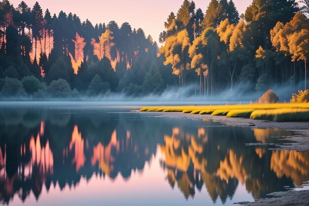 美しい湖の自然の風景写真の壁紙リラックス楽しいイラスト