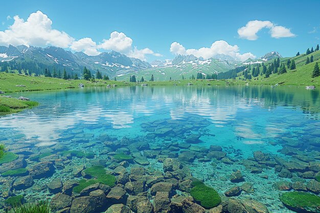 写真 晴れた日の美しい湖 プロの写真