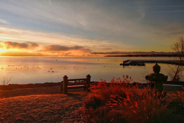 Beautiful lake on the sunset