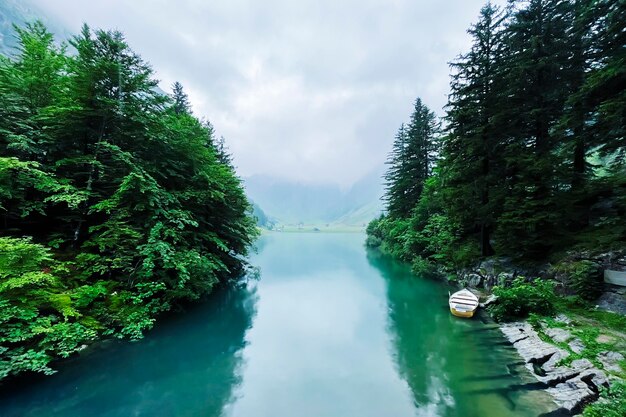 Beautiful lake in the  Switzerland alps.