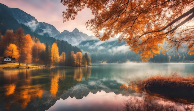 a beautiful lake with a tree in the background