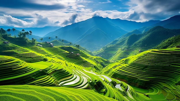 beautiful landmark panorama symbol of vietnamese rice terrace