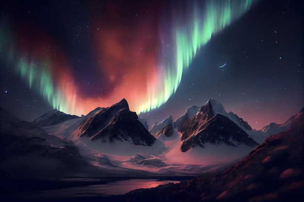 A beautiful landscape aurora over mountains Ai generative