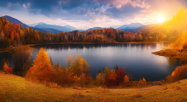 Beautiful landscape in autumn with a big lake