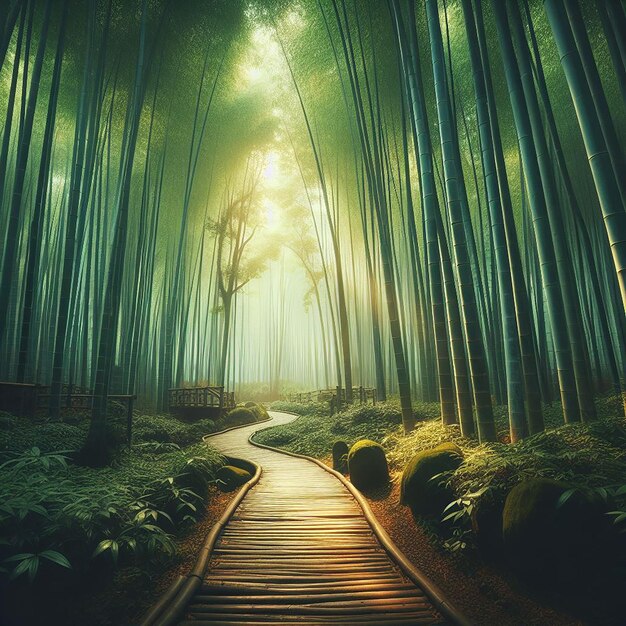 Photo beautiful landscape of bamboo grove in the forest