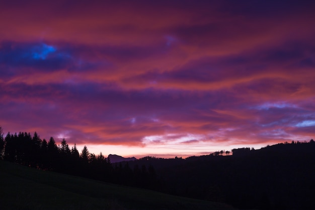 Beautiful landscape - bright sunrise in the mountains of austria