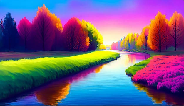 Beautiful landscape colorful river side nature scene design