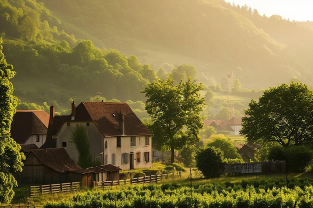 Beautiful landscape in the countryside with a field of rapeseed