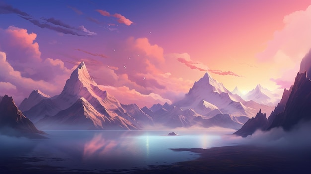 Beautiful landscape of fantasy mountain and pastel sky background