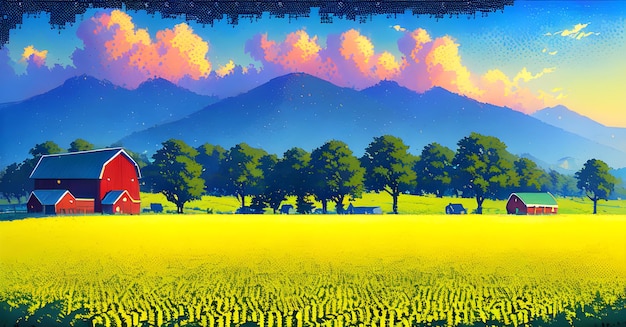 Beautiful landscape of farm fields Cultivation of crops production of food and raw materials Generative ai for canvas wall art wall painting