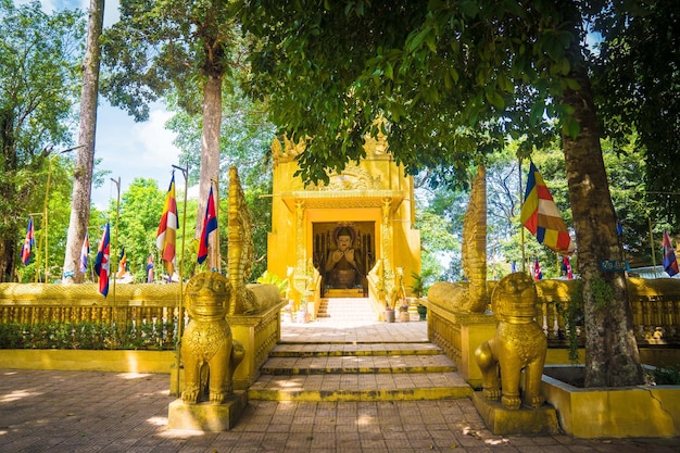 Beautiful landscape golden pagoda mountain in Cambodia