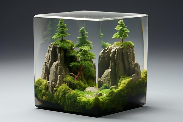 Beautiful landscape inside of a cube