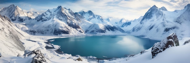 写真 山の背景にある美しい景色の湖