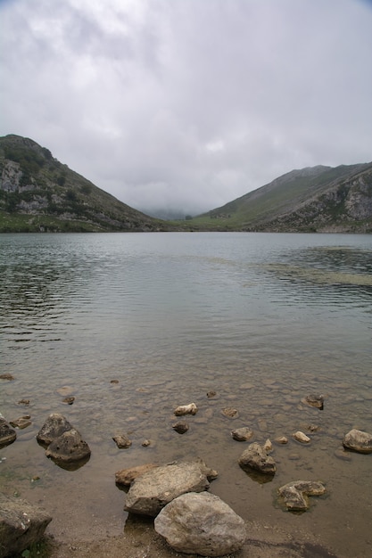 beautiful landscape of the lakes of covadonga in asturias in spain enol lake ercina lake