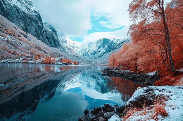 山と湖の美しい風景