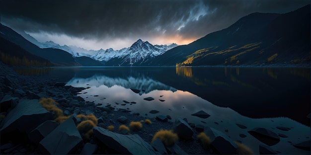 水の近くの美しい風景山の景色