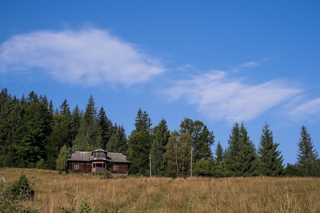 Beautiful landscape mountains Carpathians in the Ukraine traditional old house