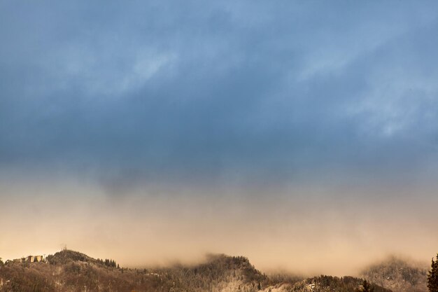 Beautiful Landscape of mountains and clouds in winter