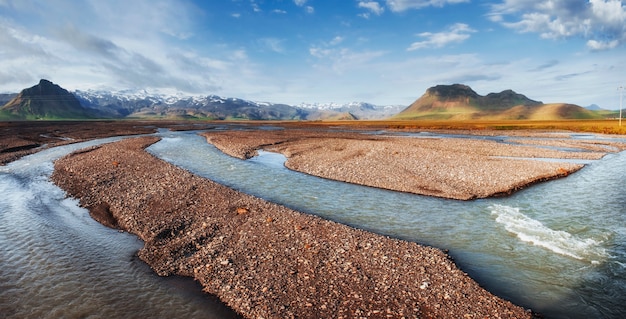 The beautiful landscape of mountains and rivers in Iceland