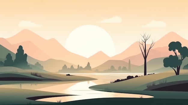 beautiful landscape nature lake and mountain view background illustration