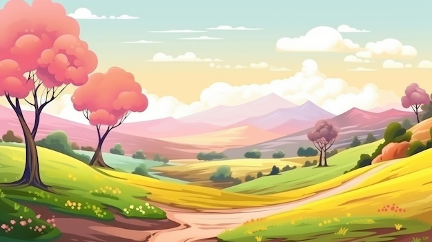 Photo beautiful landscape nature mountain view background illustration with road