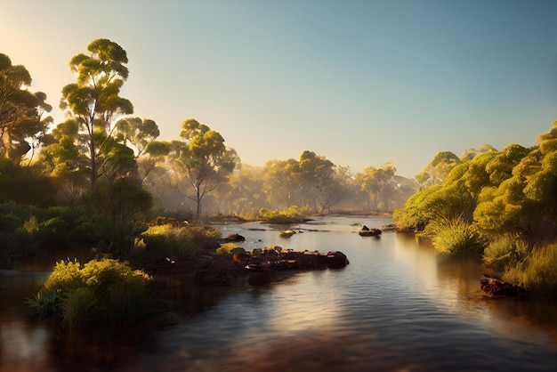 Beautiful landscape nature scenery hills, mountain, trees, forest, river, lake, field view