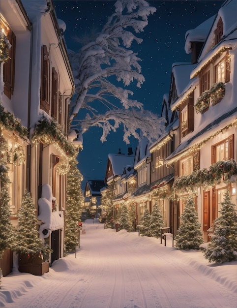 크리스마스 분위기의 북유럽 마을의 아름다운 풍경