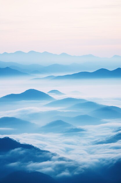 写真 霧の朝の山の美しい風景 自然の美しさ