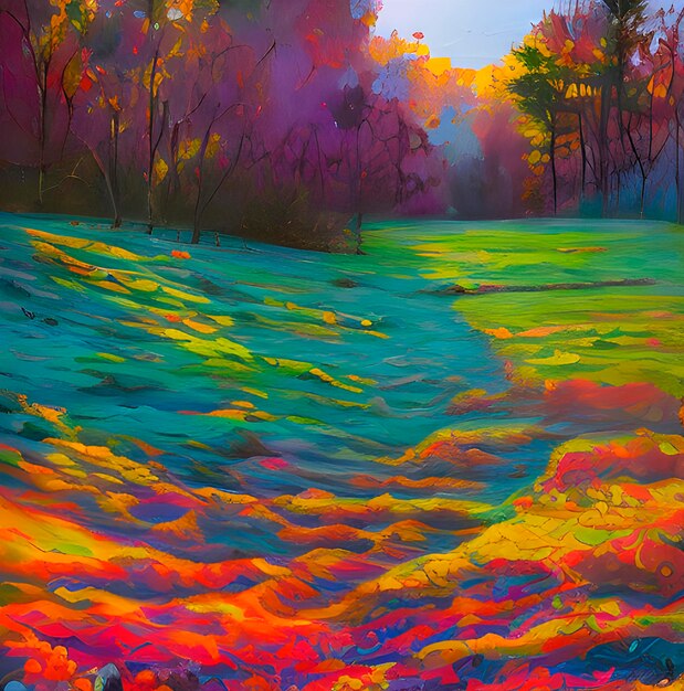 Photo beautiful landscape painting with a beautiful sunset light