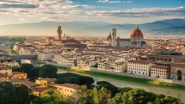 Photo beautiful landscape above panorama on historical view of the florence from piazzale michelangelo p