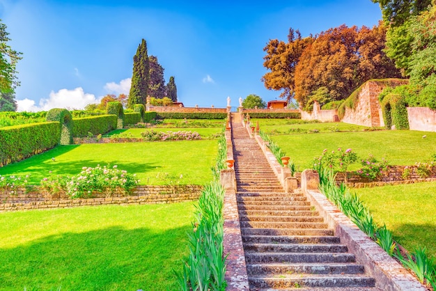 Beautiful landscape panorama on historical view Gardens of Bardini Giardino Bardini and Boboli Gardens Giardino di Boboli Italy