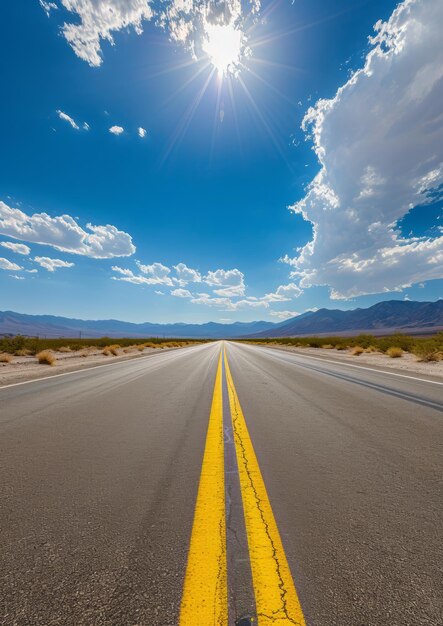 The Beautiful Landscape a Panoramic Road Leading to the Vanishing Point in Nature