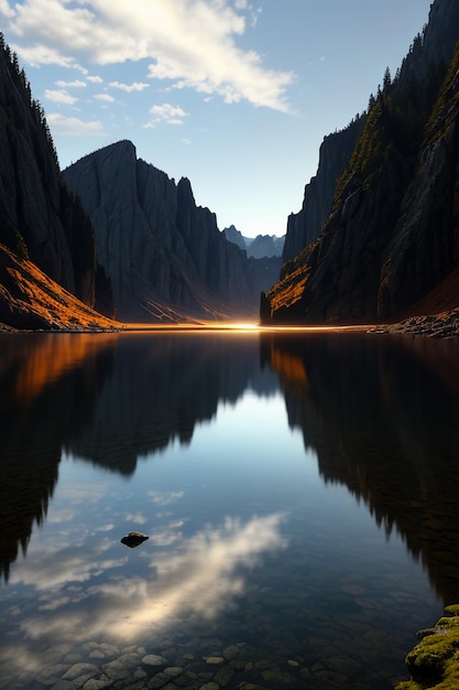 美しい風景写真の壁紙の背景、ピーク、湖、峡谷、空、白い雲