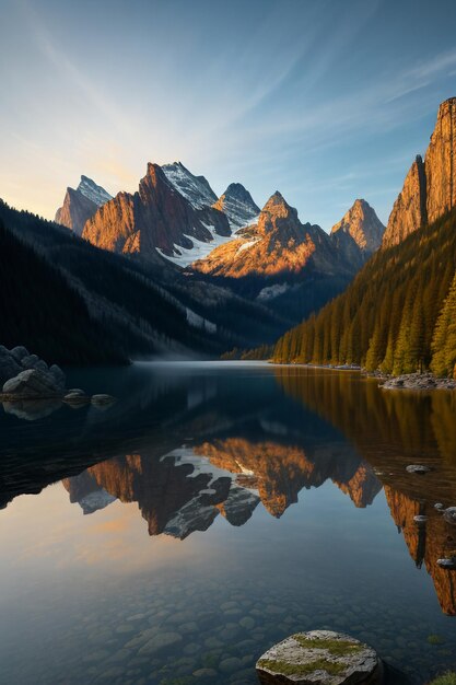 Beautiful landscape photography wallpaper background peaks lake canyon sky white clouds