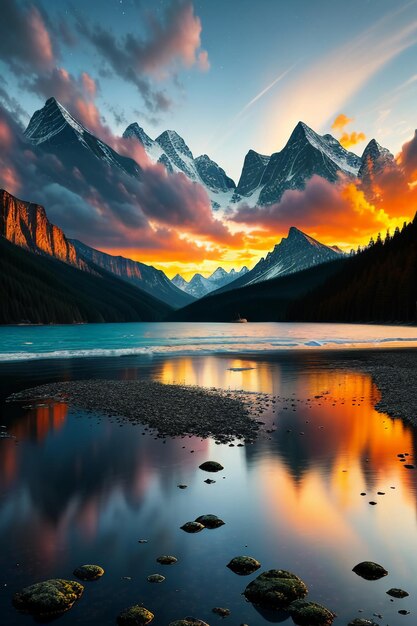 Photo beautiful landscape photography wallpaper background peaks lake canyon sky white clouds