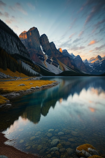 Beautiful landscape photography wallpaper background peaks lake canyon sky white clouds