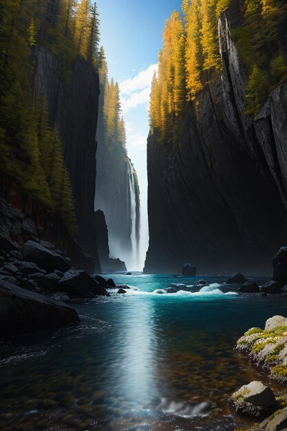 写真 美しい風景写真の壁紙の背景、ピーク、湖、峡谷、空、白い雲