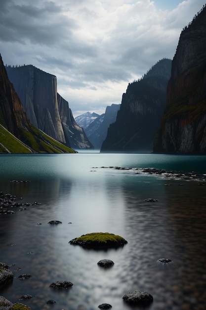 Beautiful landscape photography wallpaper background peaks lake canyon sky white clouds