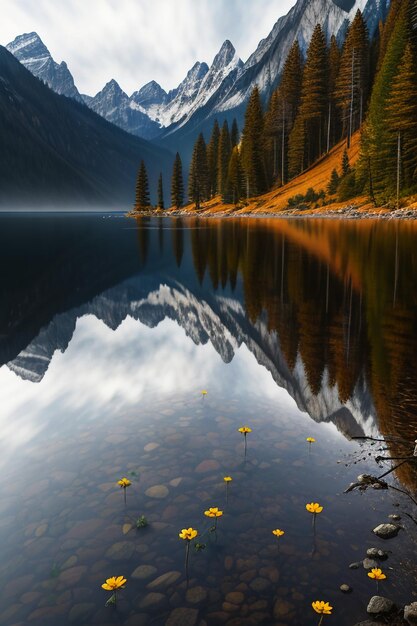 Foto bellissimo paesaggio fotografia sfondo sfondo picchi lago canyon cielo nuvole bianche