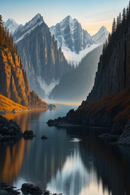 写真 美しい風景写真の壁紙の背景、ピーク、湖、峡谷、空、白い雲