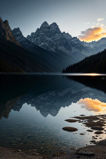 Foto bellissimo paesaggio fotografia sfondo sfondo picchi lago canyon cielo nuvole bianche