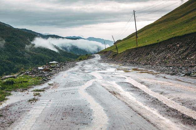 A beautiful landscape photography with old village Usghuli in Caucasus Mountains in Georgia