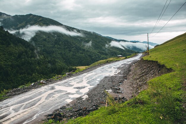 A beautiful landscape photography with old village Usghuli in Caucasus Mountains in Georgia