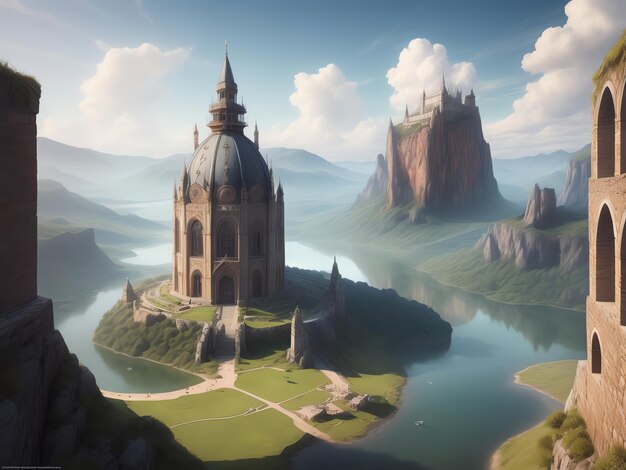 Beautiful landscape scene with castle ai generated