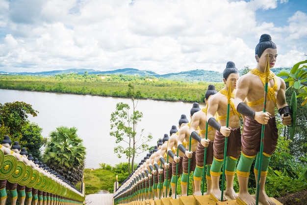 Beautiful landscape sculpture mans  golden pagoda mountain in Cambodia