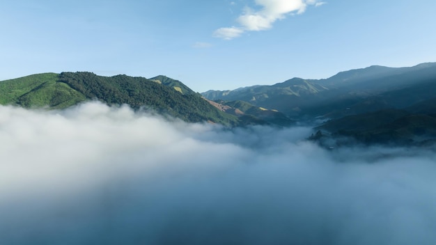 Beautiful landscape sea of mist in the valley and sky in Nan Province Thailand